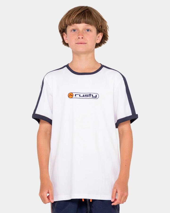 Image of T-Shirts. Product name - Rusty Boys 6-14 Poppa T-Shirt White in White colour by brand - Rusty