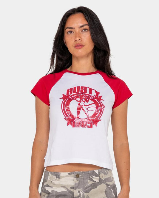 Image of T-Shirts. Product name - Rusty Womens Daring Devil Cap T-Shirt White in White colour by brand - Rusty