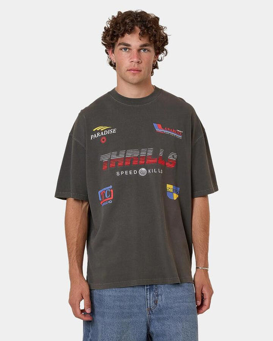 Image of a model wearing Tops. Productname: Thrills Mens Anarchy In Paradise T-Shirt Black - in Black colour by brand - Thrills