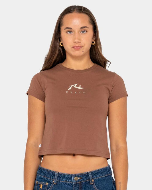 Image of T-Shirts. Product name - Rusty Womens Rusty Essentials Relaxed T-Shirt Pinecone in Pinecone colour by brand - Rusty