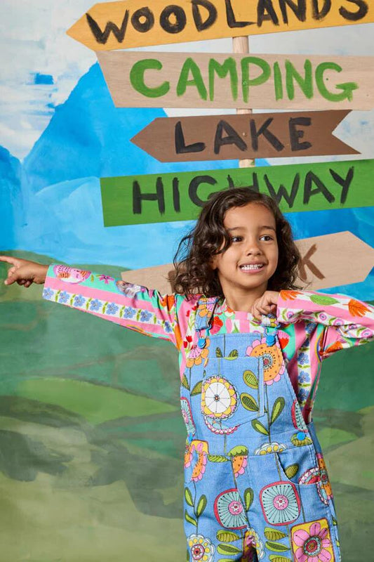 Image of a model wearing Tops. Productname: Woodland Stripe Kids LS Tee in Multi colour by brand - Princess Highway Kids