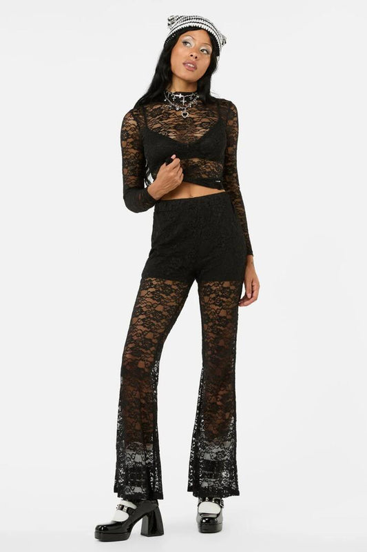 Image of a model wearing Pants. Productname: Revolution Lace Pant in Black colour by brand - Black Friday