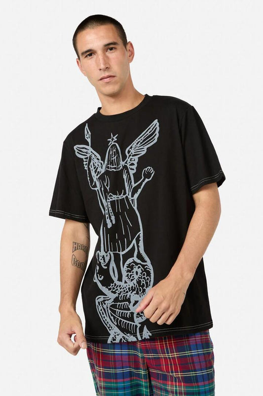Image of a model wearing Tops. Productname: Reclaim Print Tee in Black colour by brand - Black Friday