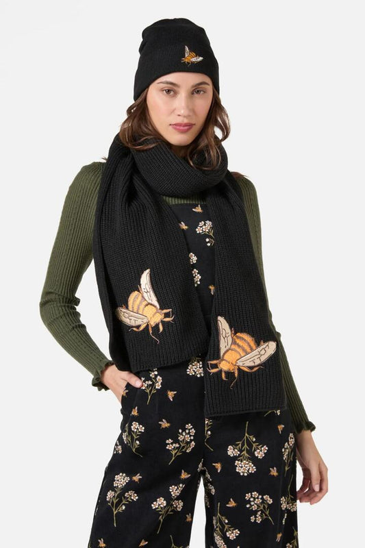 Image of Hats. Productname: Bee Embroidered Beanie in Black colour by brand - Princess Highway