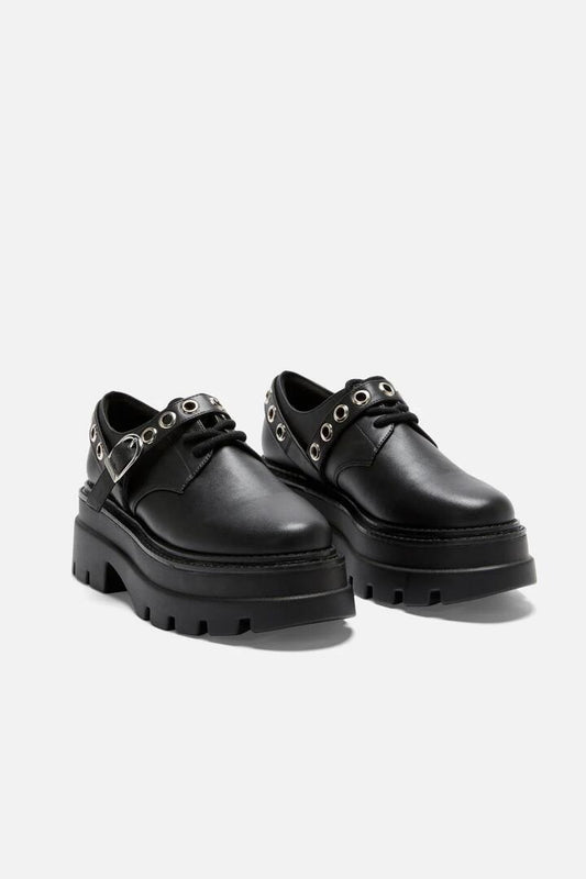 Image of Footwear. Productname: Buckle Eyelet Shoe in Black colour by brand - Dangerfield