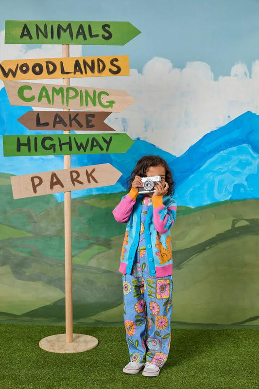 Image of a model wearing Outerwear. Productname: Squirrel Kids Cardigan in Multi colour by brand - Princess Highway Kids