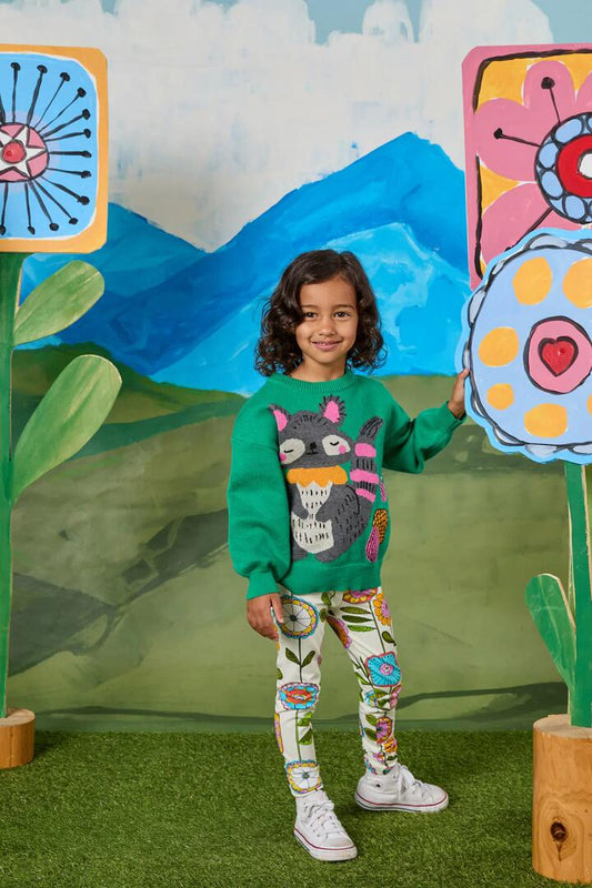 Image of a model wearing Pants. Productname: Wallpaper Kids Legging in Cream colour by brand - Princess Highway Kids