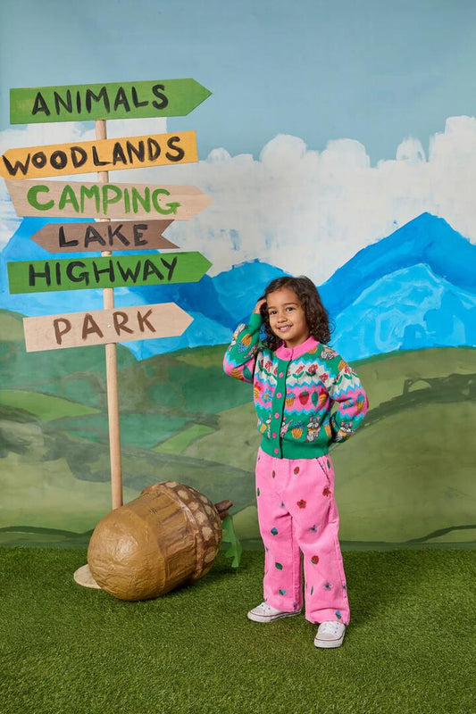 Image of a model wearing Outerwear. Productname: Woodland Kids Cardigan in Multi colour by brand - Princess Highway Kids