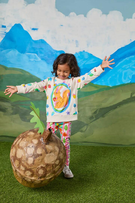 Image of a model wearing Outerwear. Productname: Woodland Kids Sweater in Cream colour by brand - Princess Highway Kids