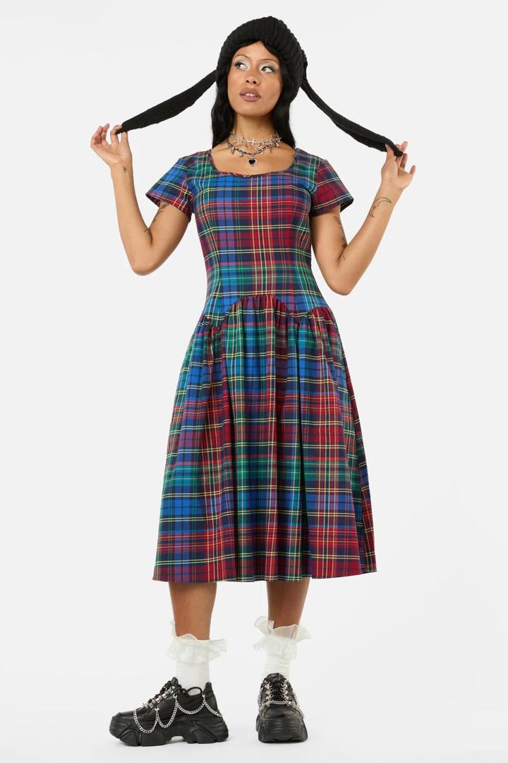 Image of a model wearing Dress. Productname: Sainted Tartan Dress in Multi colour by brand - Black Friday