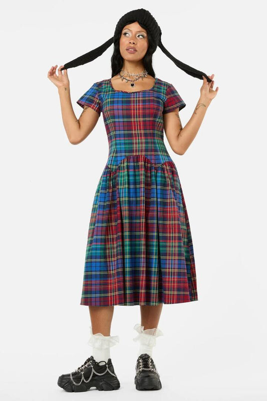 Image of a model wearing Dress. Productname: Sainted Tartan Dress in Multi colour by brand - Black Friday