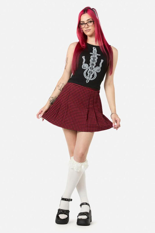 Image of a model wearing Skirts. Productname: Virtue Houndstooth Skirt in Red/Black colour by brand - Black Friday