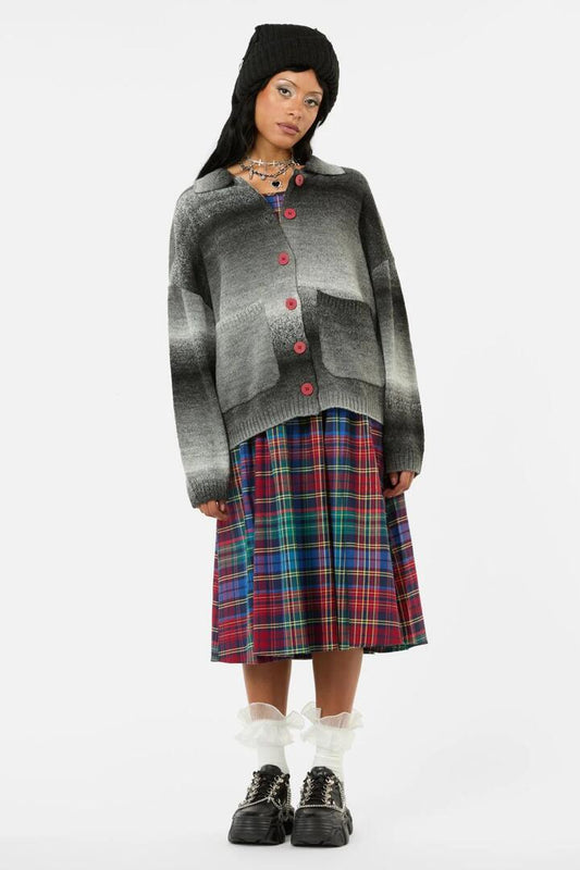 Image of a model wearing Outerwear. Productname: Grace O/S Cardi in Grey colour by brand - Black Friday