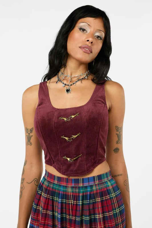 Image of Lingerie. Productname: Unified Cord Corset Top in Maroon colour by brand - Black Friday