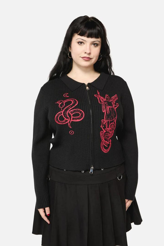 Image of a model wearing Outerwear. Productname: Curve Grace Fitted Cardi in Black colour by brand - Black Friday