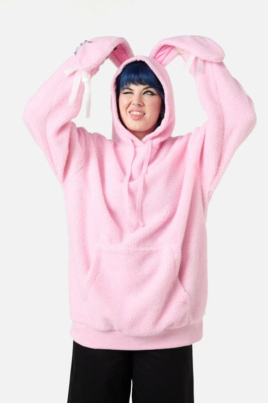 Image of a model wearing Outerwear. Productname: ASAP Bunny Hoodie in Pink colour by brand - Dangerfield