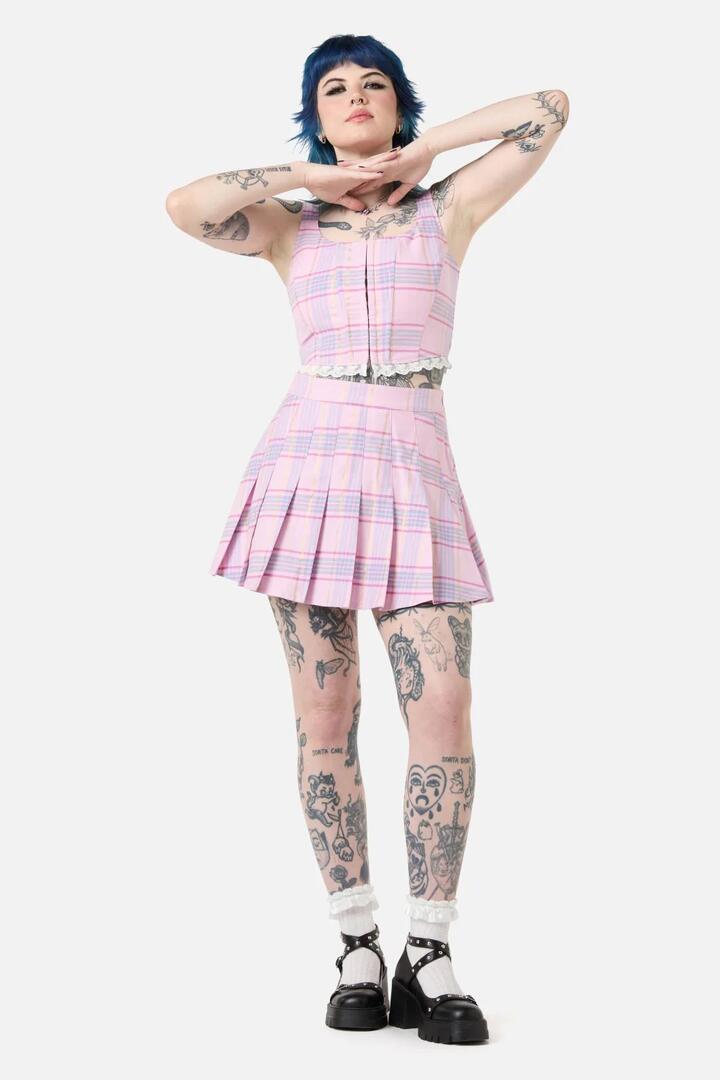 Image of a model wearing Skirts. Productname: ETA Tartan Skort in Multi colour by brand - Dangerfield