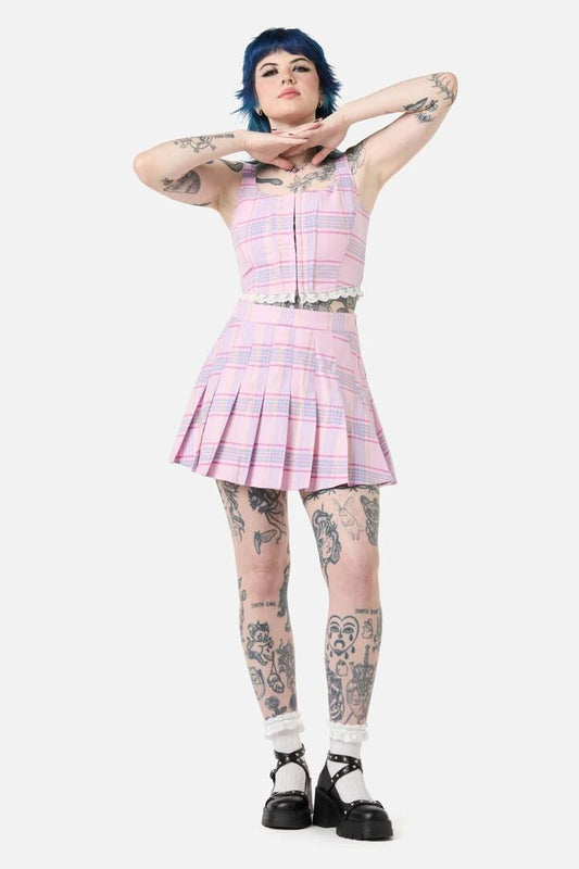 Image of a model wearing Skirts. Productname: ETA Tartan Skort in Multi colour by brand - Dangerfield