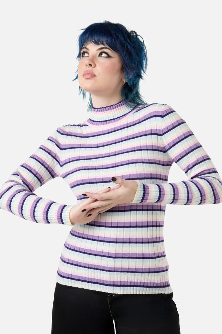 Image of a model wearing Tops. Productname: Lucky Stripe Knit in Multi colour by brand - Dangerfield