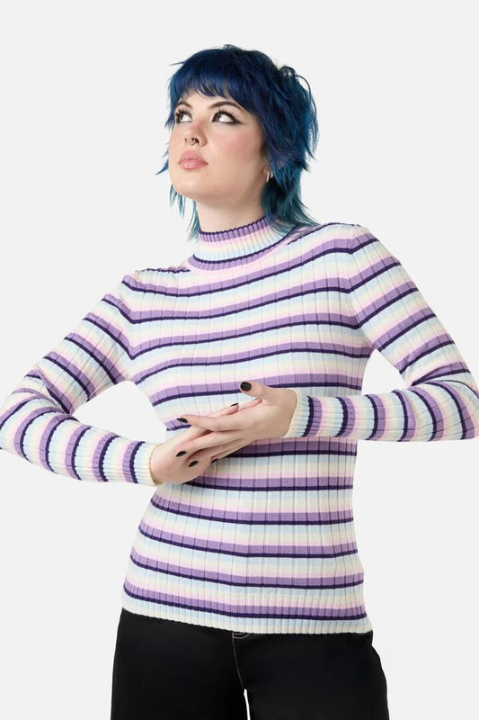 Image of a model wearing Tops. Productname: Lucky Stripe Knit in Multi colour by brand - Dangerfield