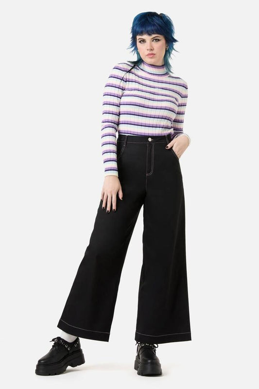 Image of a model wearing Pants. Productname: Moon Time Wide Leg Pants in Black colour by brand - Dangerfield