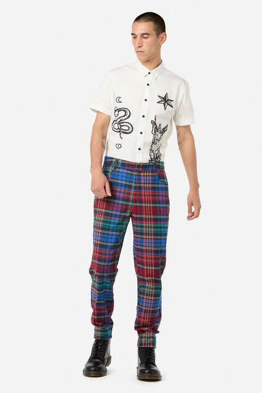 Image of a model wearing Pants. Productname: Sainted Tartan Pants in Multi colour by brand - Black Friday