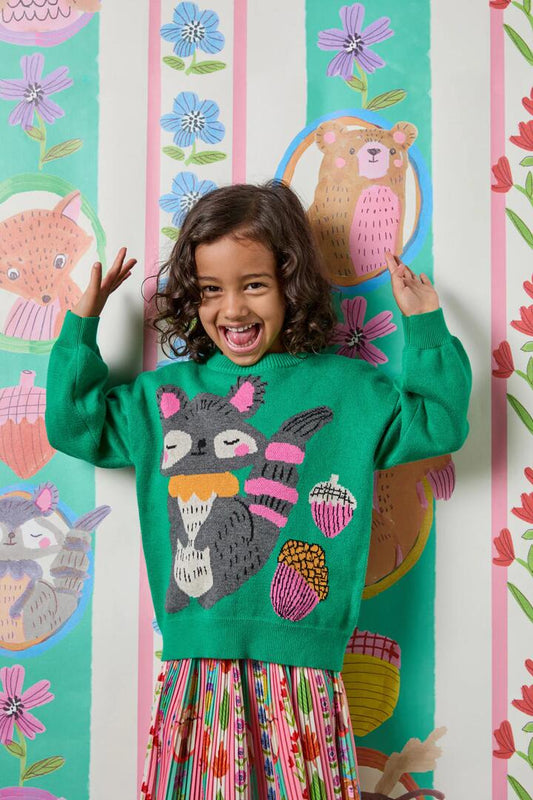 Image of a model wearing Tops. Productname: Raccoon Kids Knit in Green colour by brand - Princess Highway Kids