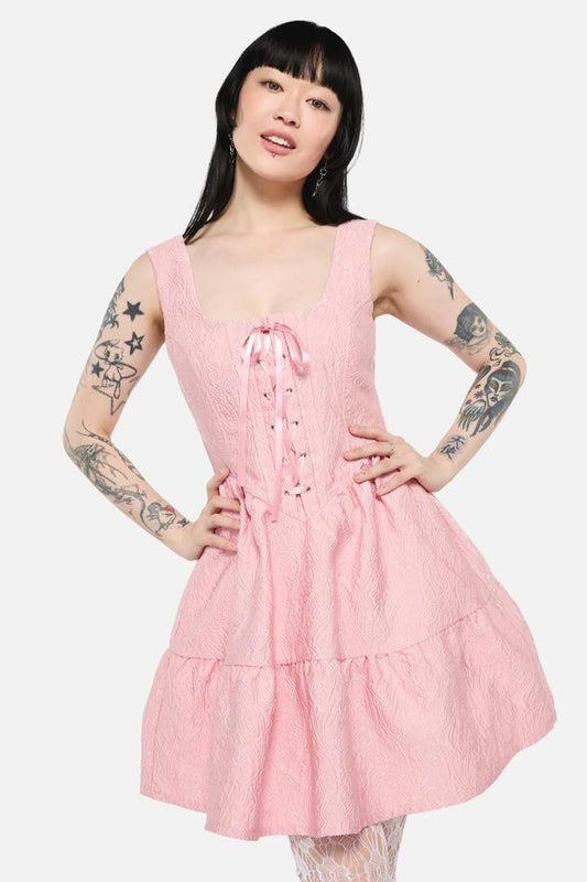 Image of a model wearing Dress. Productname: Abundance Corset Dress in Pink colour by brand - Dangerfield