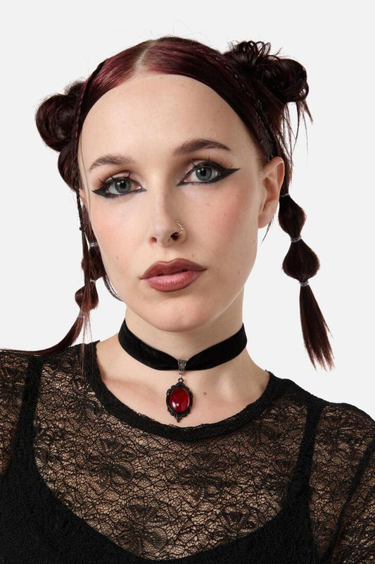 Image of Jewelry. Productname: Fable Velvet Ornate Choker in Red colour by brand - Dangerfield