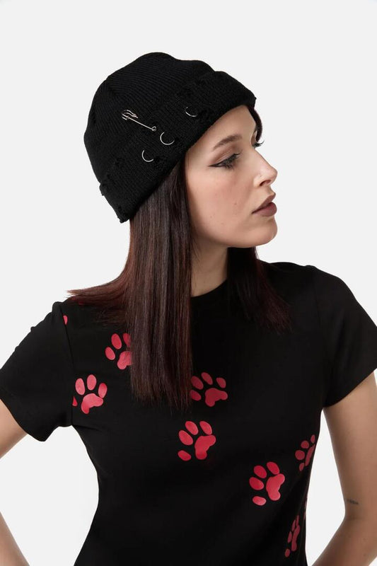 Image of Hats. Productname: Distressed & Pierced Beanie in Black colour by brand - Dangerfield