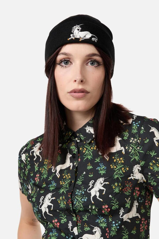Image of Hats. Productname: Alicorn Embroidered Beanie in Black colour by brand - Dangerfield