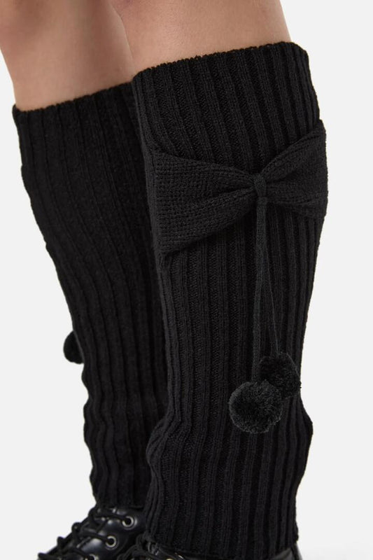 Image of Lingerie. Productname: Black Bow Pom Legwarmers in Black colour by brand - Dangerfield
