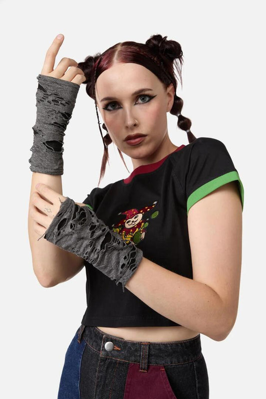 Image of Accessories. Productname: Faux Torn Fingerless Gloves in Grey colour by brand - Black Friday