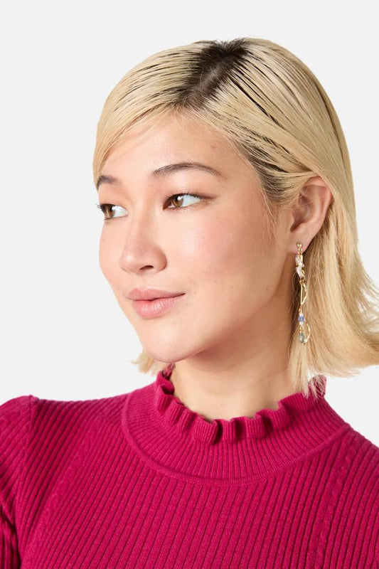 Image of Earrings. Productname: Flower & Chain Earrings in Gold colour by brand - Princess Highway
