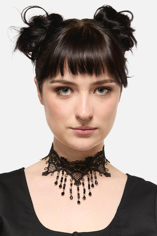 Image of Jewelry. Productname: Lace & Bead Choker in Black colour by brand - Dangerfield