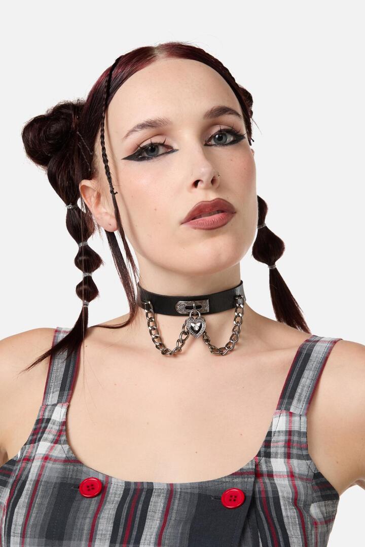 Image of Jewelry. Productname: Locket Chain Choker in Black colour by brand - Dangerfield