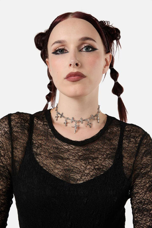 Image of Jewelry. Productname: Crosses Choker Necklace in Silver colour by brand - Dangerfield