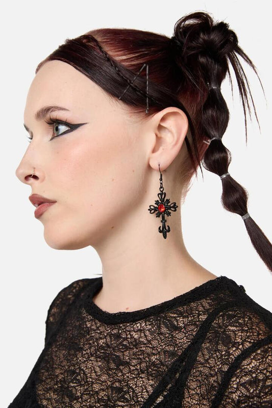 Image of Earrings. Productname: Heraldry Cross Earrings in Black colour by brand - Dangerfield