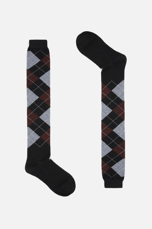 Image of Socks. Productname: Long Argyle Socks in Black/Grey colour by brand - Dangerfield