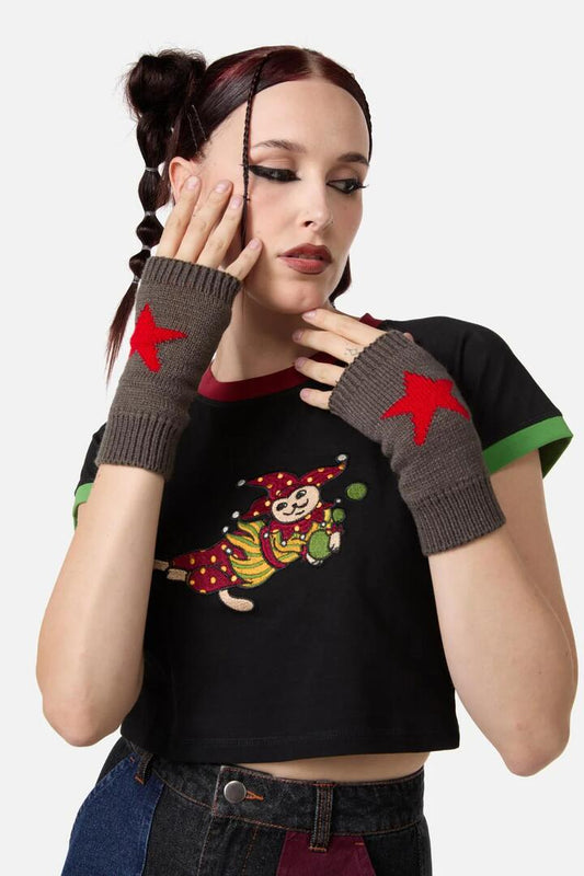 Image of Accessories. Productname: Stars Fingerless Gloves in Charcoal colour by brand - Black Friday