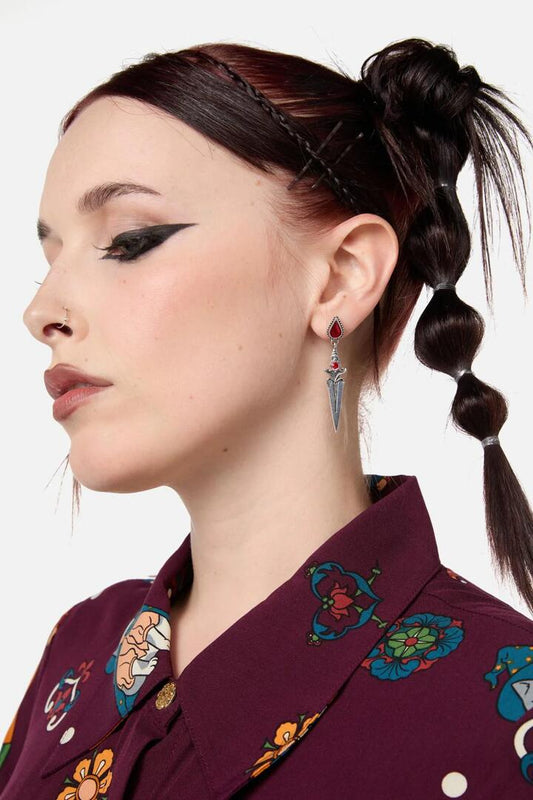 Image of Earrings. Productname: Sword Drop Earrings in Silver colour by brand - Black Friday