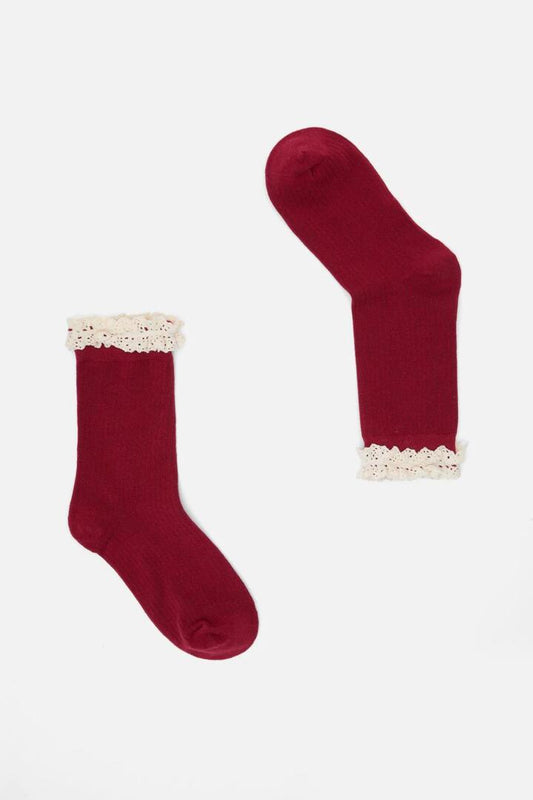 Image of Socks. Productname: Red Vintage Lace Socks in Red colour by brand - Black Friday