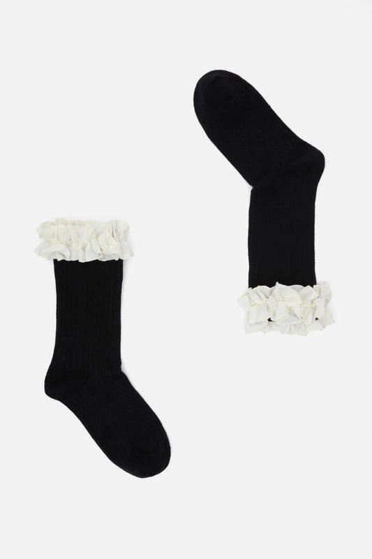 Image of Socks. Productname: Black Ruffle Top Socks in Black colour by brand - Black Friday