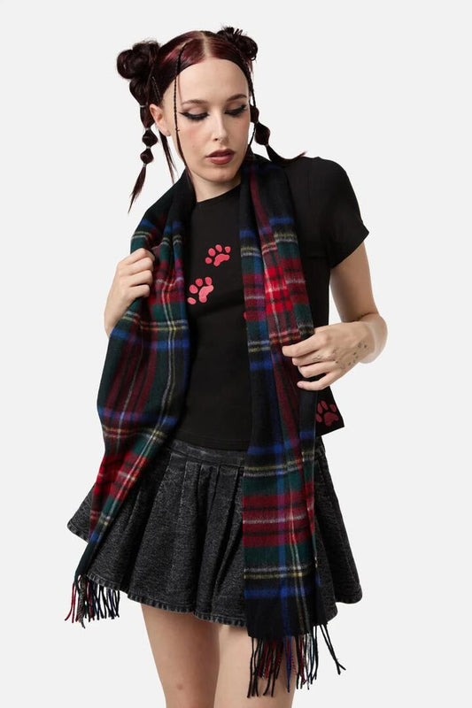 Image of Accessories. Productname: Black Tartan Scarf in Black colour by brand - Dangerfield