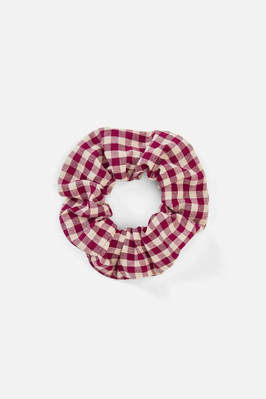 Image of Hair Accessories. Productname: Berry Renae Check Scrunchie in Berry colour by brand - Princess Highway