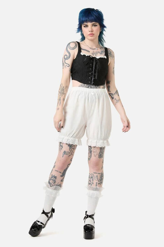 Image of a model wearing Shorts. Productname: Witches Britches Bloomers in White colour by brand - Dangerfield