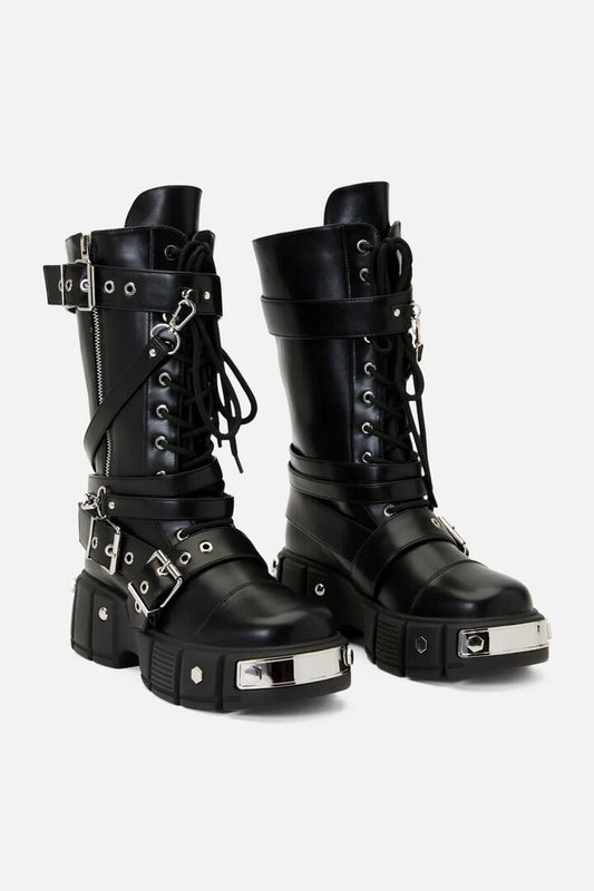 Image of Boots. Productname: Strapped In Combat Boot in Black colour by brand - Black Friday