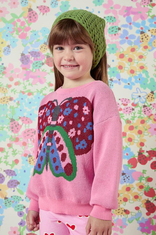 Image of a model wearing Tops. Productname: Butterfly Kids Knit in Pink colour by brand - Princess Highway Kids