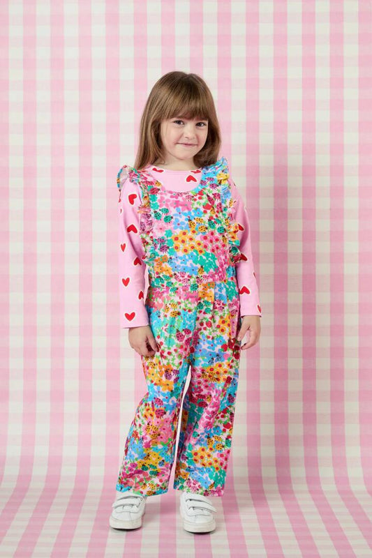 Image of a model wearing Pants. Productname: Ditsy Floral Kids Overalls in Multi colour by brand - Princess Highway Kids