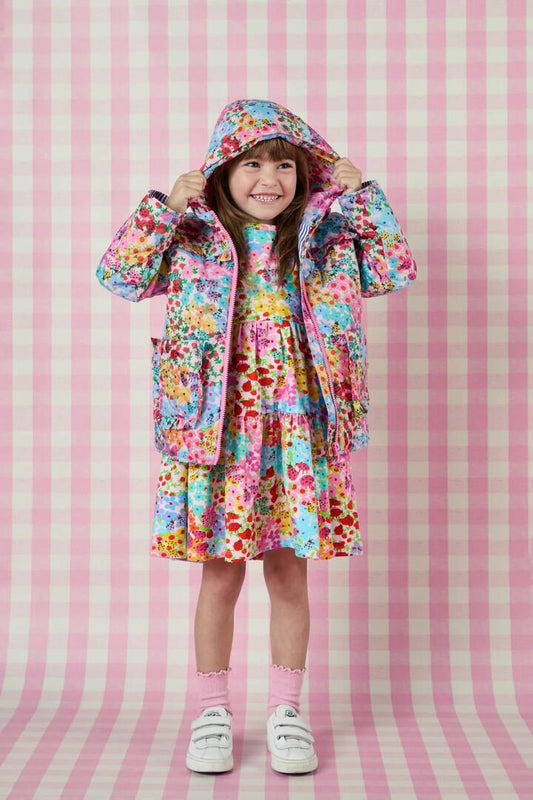 Image of a model wearing Outerwear. Productname: Ditsy Floral Kids Jacket in Multi colour by brand - Princess Highway Kids